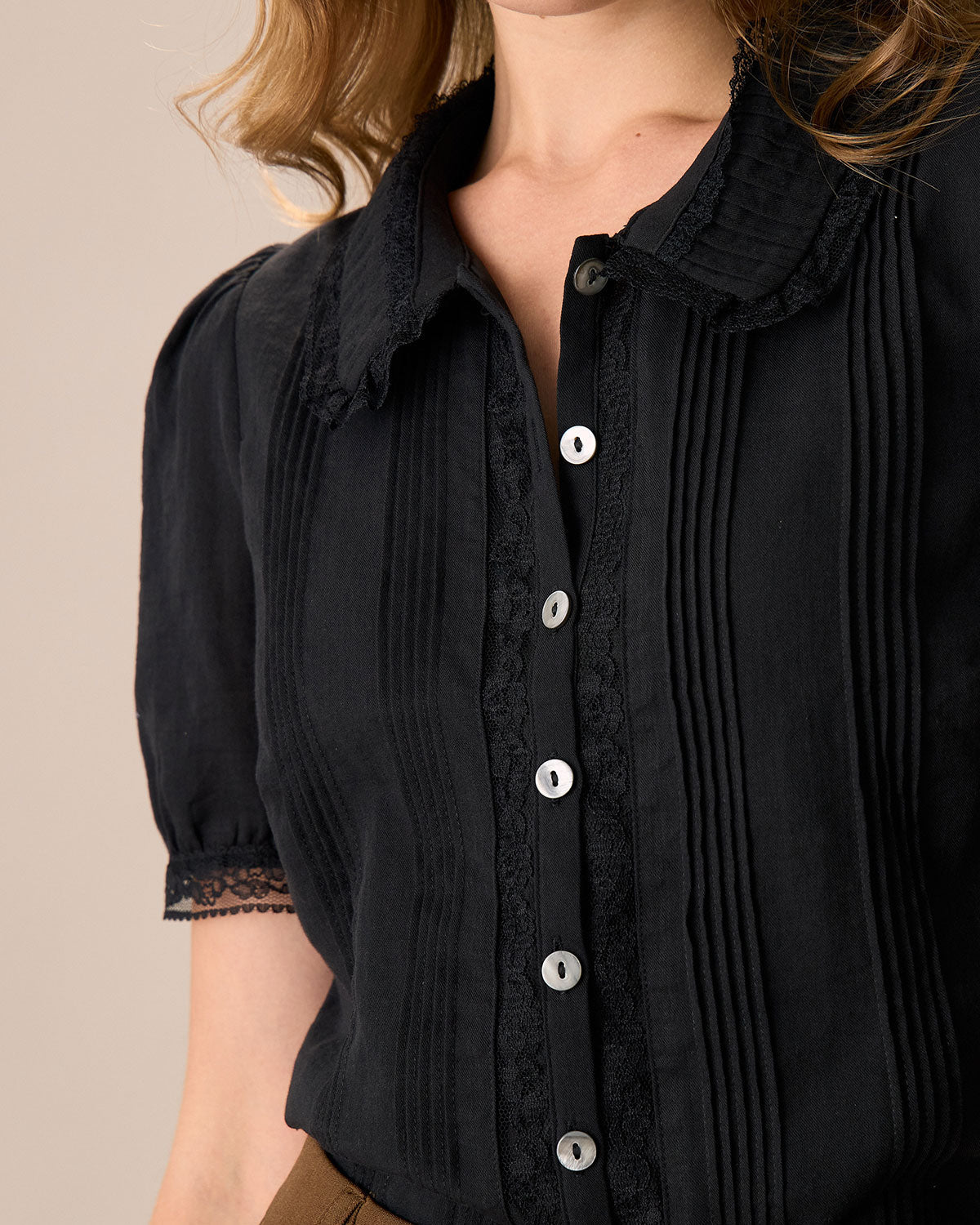 ClassyLondon™ | Lace Trim Cotton Blouse