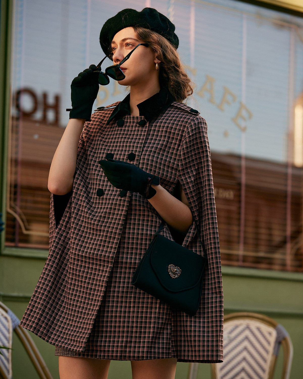 ClassyLondon™ | Double-breasted Plaid Cape Coat